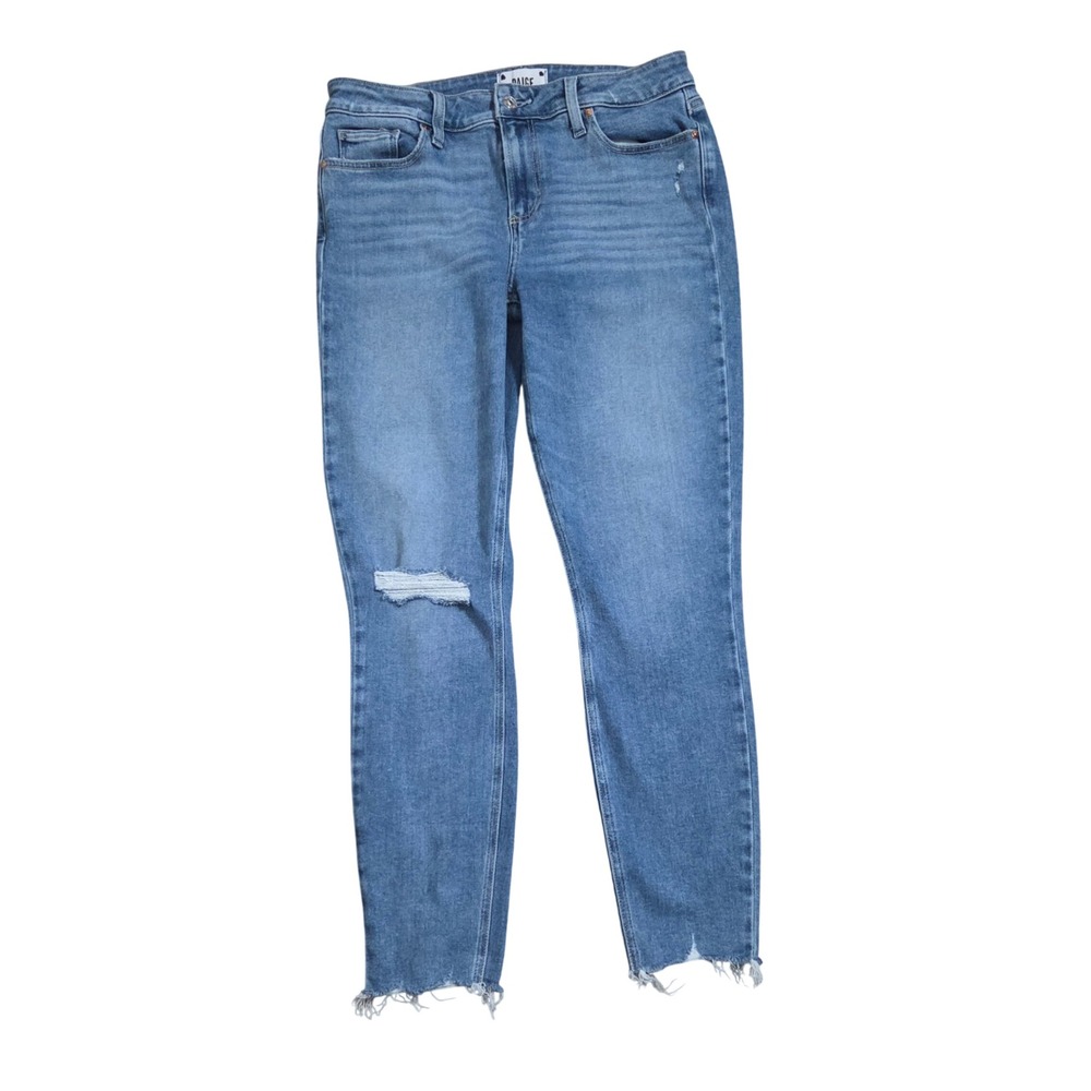 PAIGE Verdugo Ankle Skinny Jeans Blue Distressed Raw Hem Womens 29 - Picture 2 of 10
